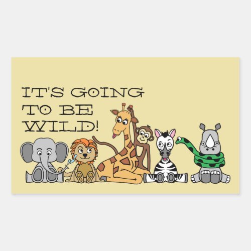 Wild Safari Animals Childrens Birthday Party Rectangular Sticker