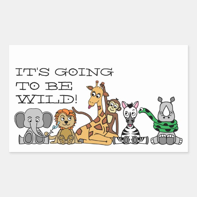 Wild Safari Animals, Children's Birthday Party Rectangular Sticker (Front)