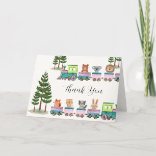Wild Safari Animals Choo Choo Train Baby Shower  Thank You Card