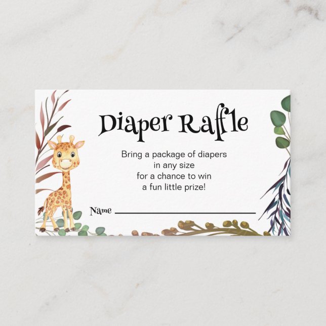 Wild Safari Animals Diaper Raffle Card (Front)