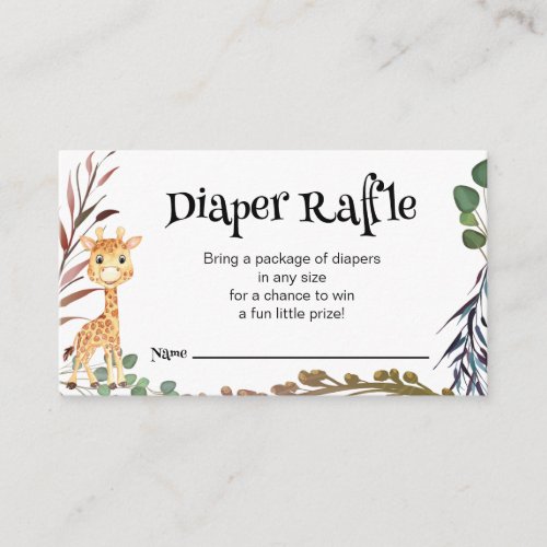 Wild Safari Animals Diaper Raffle Card