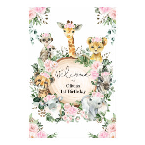 Wild Safari Animals Floral Greenery Birthday Baby Poster