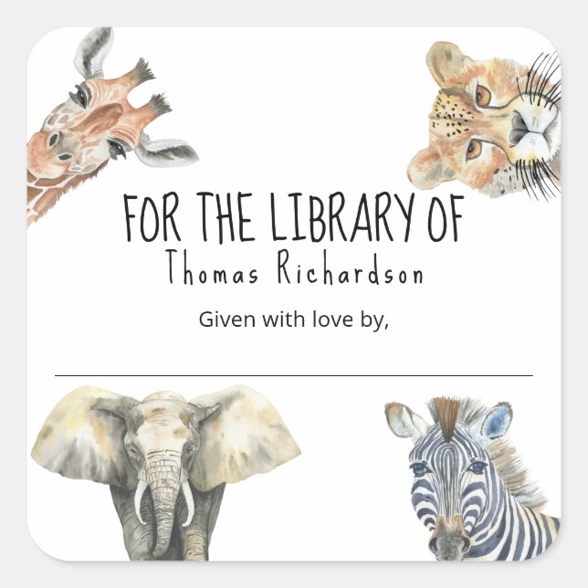 Wild Safari Animals - For the library of Square Sticker (Front)