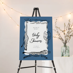 Wild Safari Animals Frame Denim Blue Welcome Sign