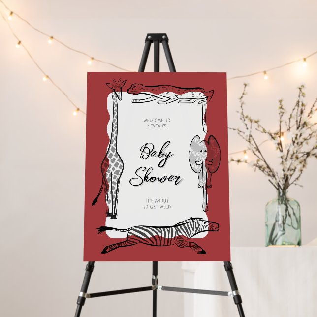 Wild Safari Animals Frame Rust Red Welcome Sign (In Situ (Stand))