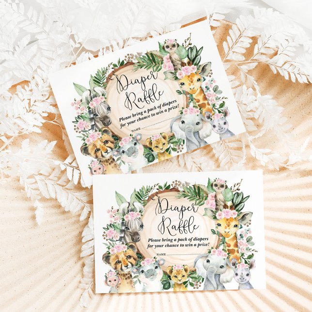 Wild Safari Animals Girl Baby Shower Diaper Raffle Enclosure Card (Creator Uploaded)