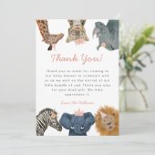 Wild Safari Animals Girl Baby Shower Thank You Card (Standing Front)