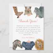Wild Safari Animals Girl Baby Shower Thank You Card (Front)