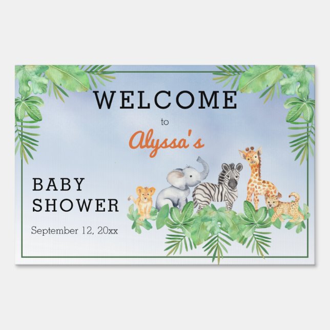 Wild Safari Animals | Jungle Baby Shower Party Sig Sign (Front)