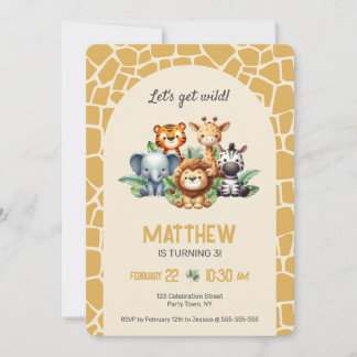 Wild Safari Animals Jungle Birthday Party Invitation