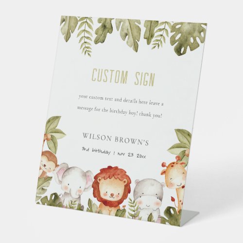 Wild Safari Animals Kids Birthday Custom Party Pedestal Sign