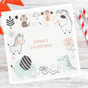 Wild safari animals kids birthday napkins