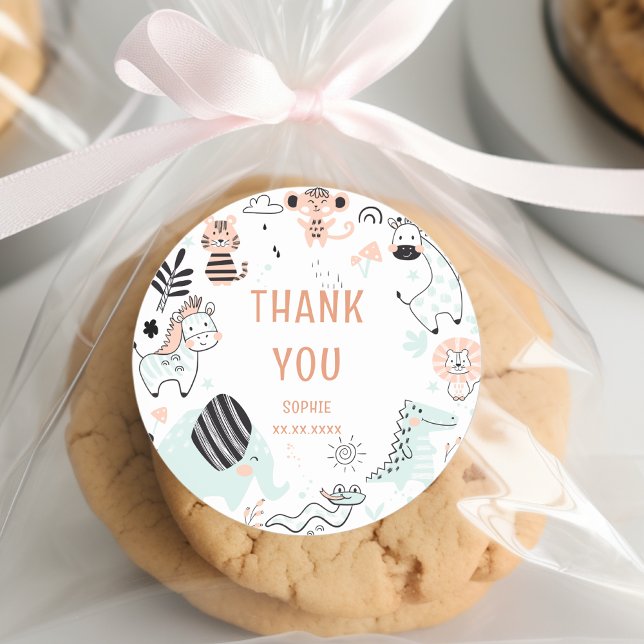 Wild safari animals kids birthday thank you classic round sticker (Creator Uploaded)