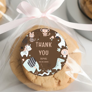 Wild safari animals kids birthday thank you classic round sticker