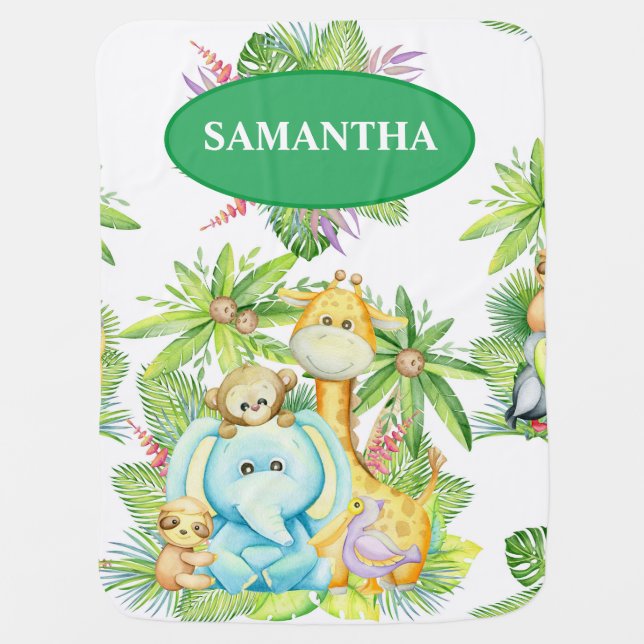 Wild Safari Animals Nursery Baby Blanket (Front)