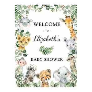 Wild Safari Animals Rustic Greenery Baby Welcome Poster