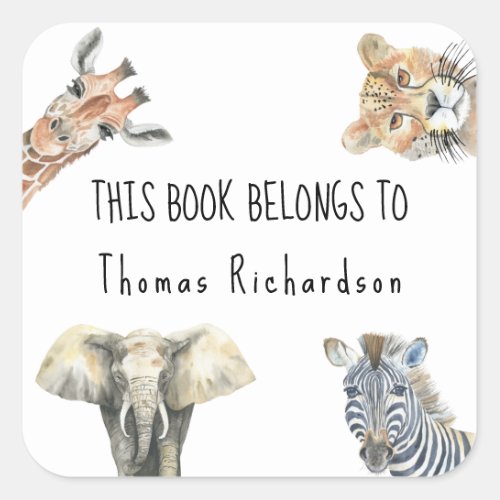 Wild Safari Animals _ This book belongs to  Square Sticker