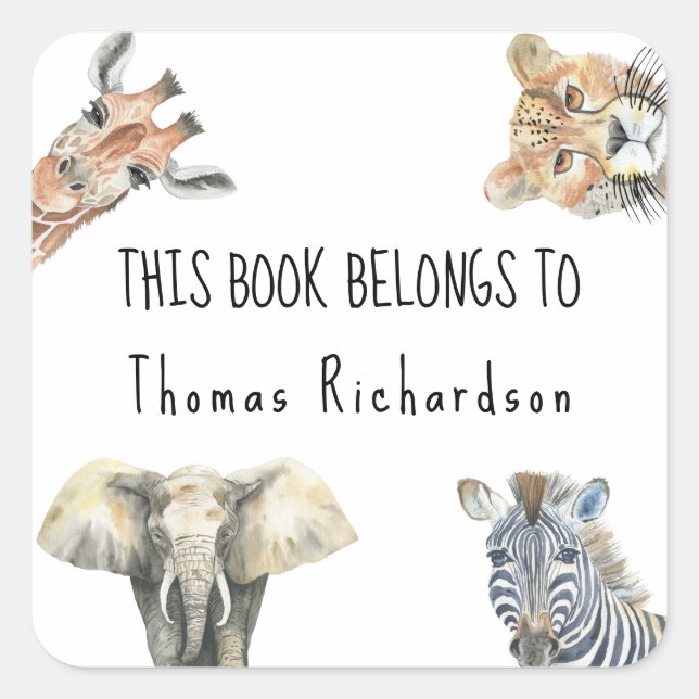 Wild Safari Animals - This book belongs to  Square Sticker (Front)