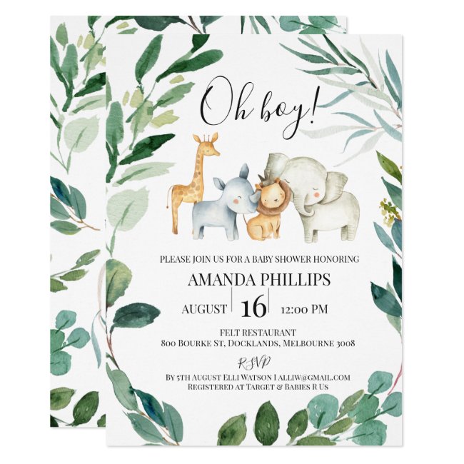 Wild Safari Animals Wreath Baby Shower Invitation