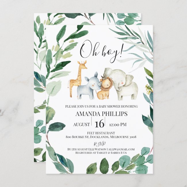 Wild Safari Animals Wreath Baby Shower Invitation