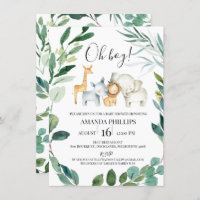 Wild Safari Animals Wreath Baby Shower Invitation