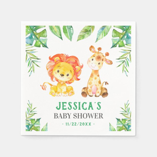 Wild Safari Baby Boy Shower Jungle Sprinkle Party Napkins (Front)