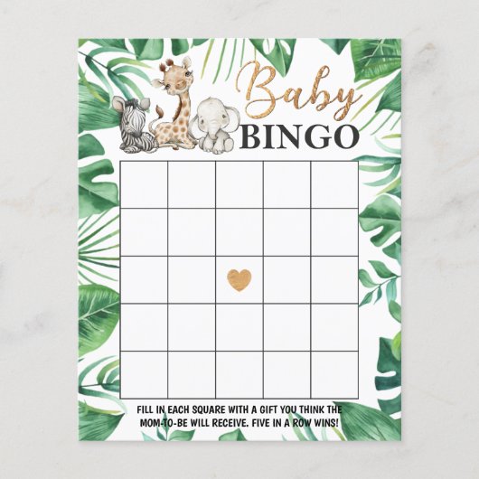 Wild Safari Baby Shower Bingo (Front)
