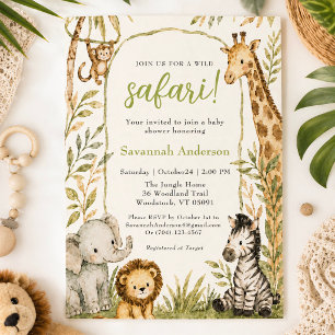 Wild Safari Baby Shower Tropical Jungle Animal Invitation
