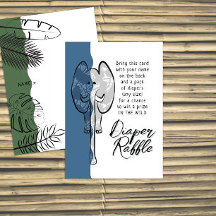 Wild Safari Elephant Denim Blue Diaper Raffle Enclosure Card
