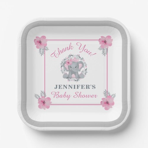 Wild Safari Elephant Pink Floral Baby Shower