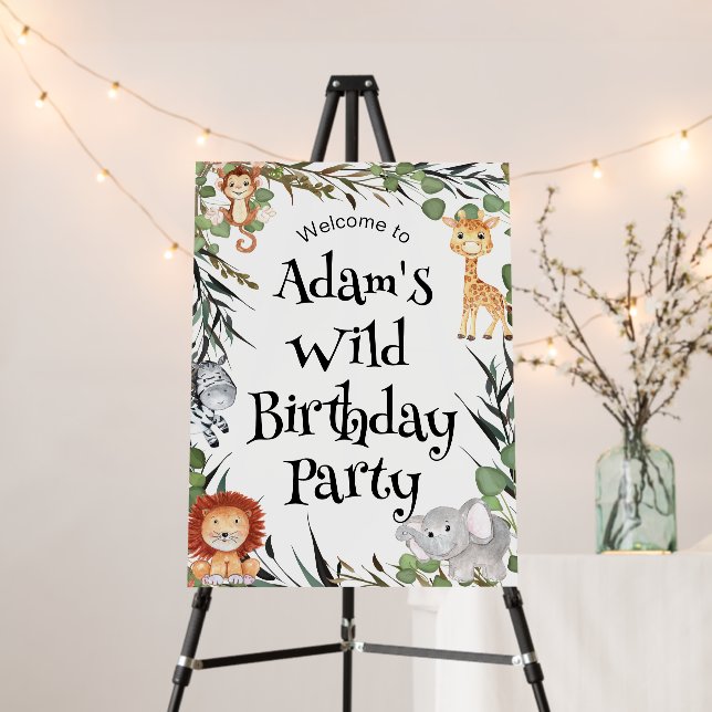 Wild Safari Foam Board Birthday Party Sign (In Situ (Stand))