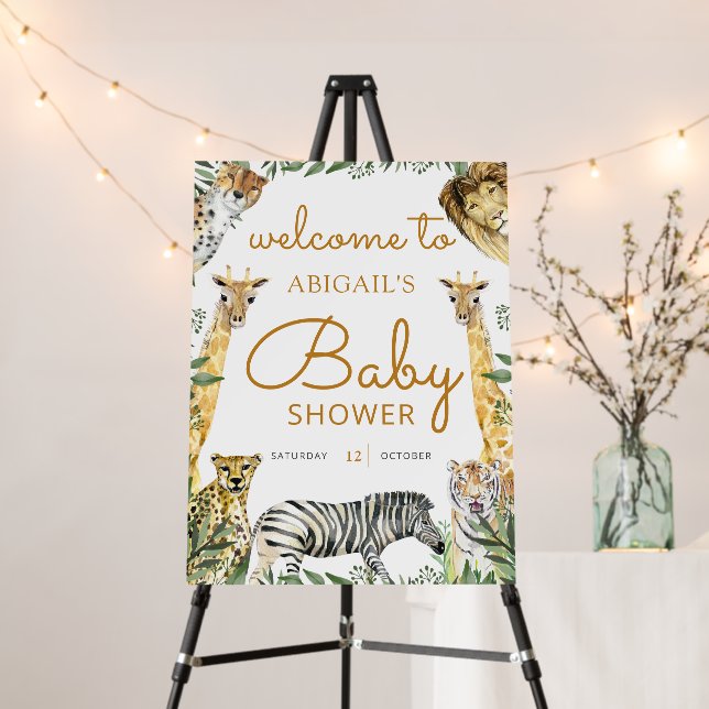 Wild Safari Giraffe & Animals Baby Shower Welcome Foam Board (In Situ (Stand))