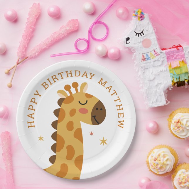 Wild Safari Giraffe | Jungle Animal Kids Birthday  Paper Plates (Party)
