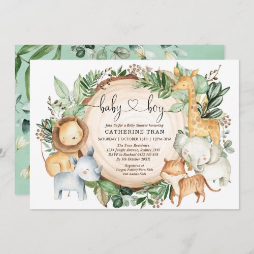 Wild Safari Greenery Jungle Boy Baby Shower Invitation