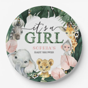 Wild Safari It's A Girl Baby Shower Paper Plates