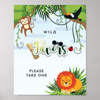 Wild Safari Jungle Animals Baby Shower Favor Sign