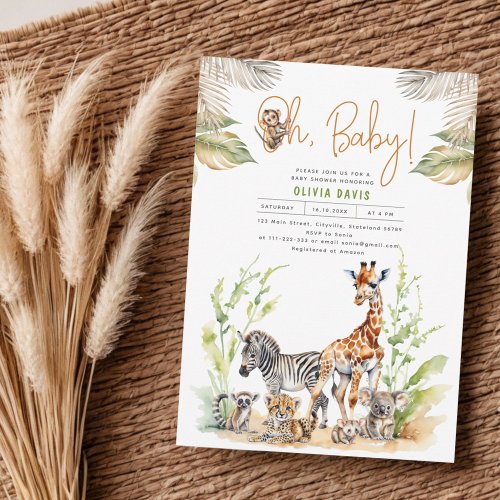 Wild Safari Jungle Baby Animals Baby Shower Invitation