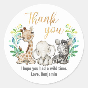 Wild Safari Jungle Party Animals Thank You Classic Classic Round Sticker