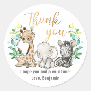 Wild Safari Jungle Party Animals Thank You Classic Classic Round Sticker