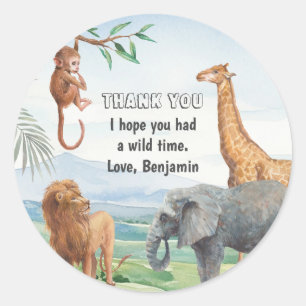 Wild Safari Jungle Party Animals Thank You Classic Round Sticker
