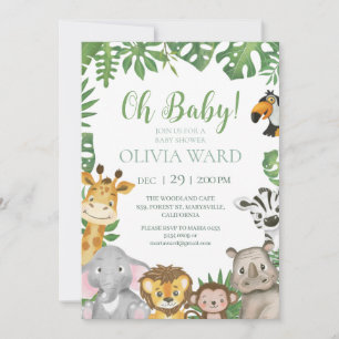 Wild Safari Jungle tropical Greenery Baby Shower Invitation