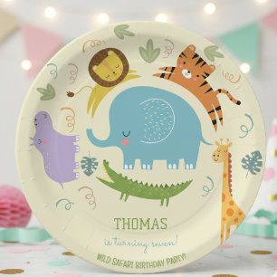 Wild safari kids birthday paper plates
