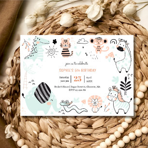 Wild safari pastel animals kids birthday invitation