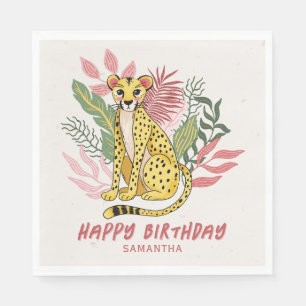 Wild Safari Pink Cheetah Kids Birthday Party Napkins