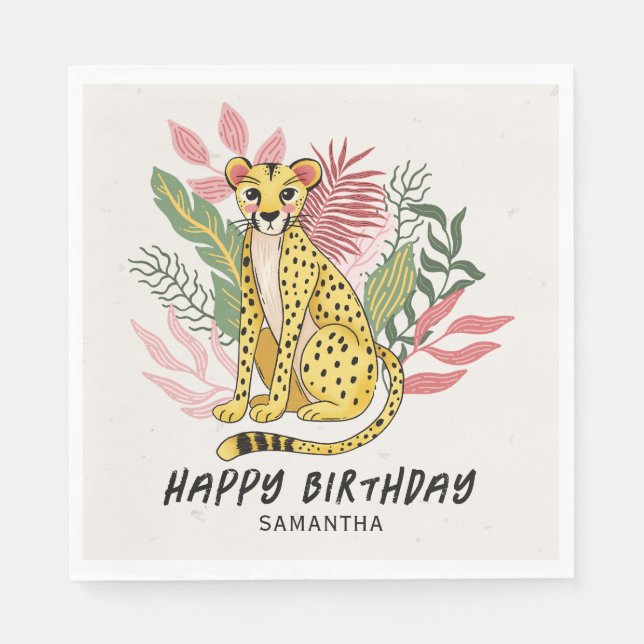 Wild Safari Pink Cheetah Kids Birthday Party Napkins (Front)