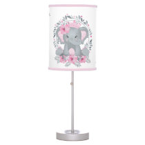 Wild Safari Pink Floral Baby Elephant Baby Nursery Table Lamp