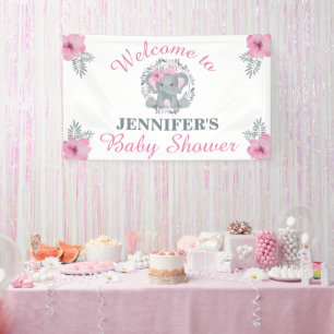 Wild Safari Pink Floral Elephant Baby Shower  Banner