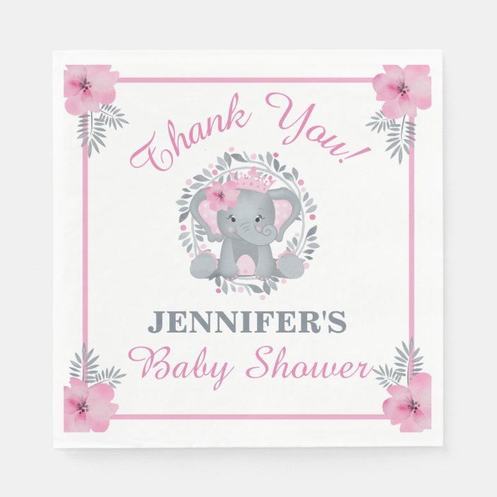 Wild Safari Pink Floral Elephant Baby Shower Napkins