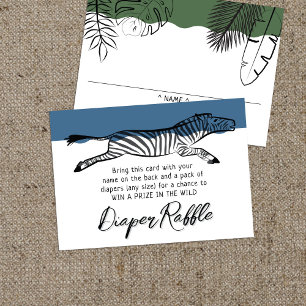 Wild Safari Zebra Denim Blue Diaper Raffle Enclosure Card
