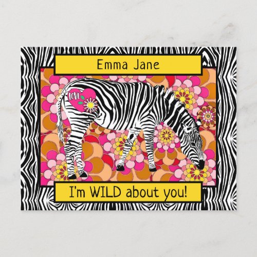 Wild Safari Zebra Hippie Valentines Day Postcard